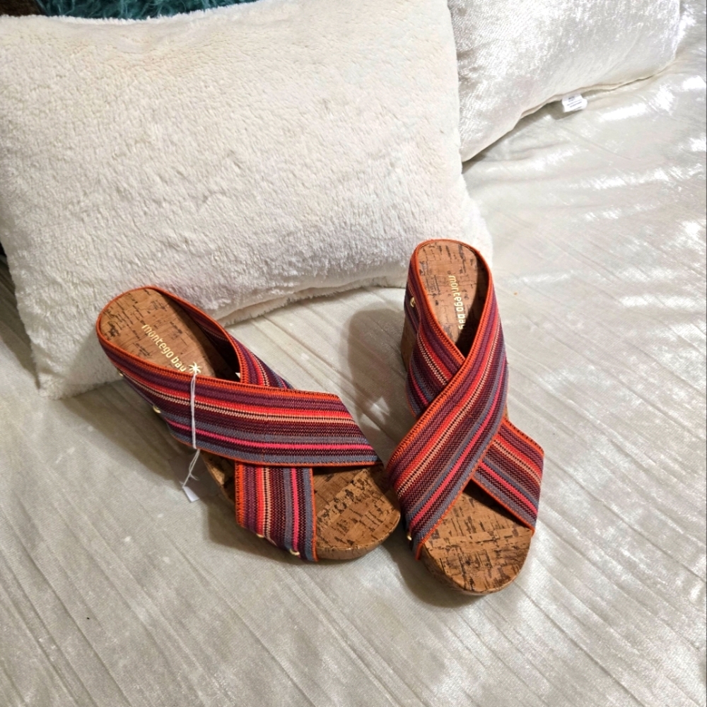 Montego Bay Pink And Purple Sandals Vibrant Summer Style. NWT Size 8 !